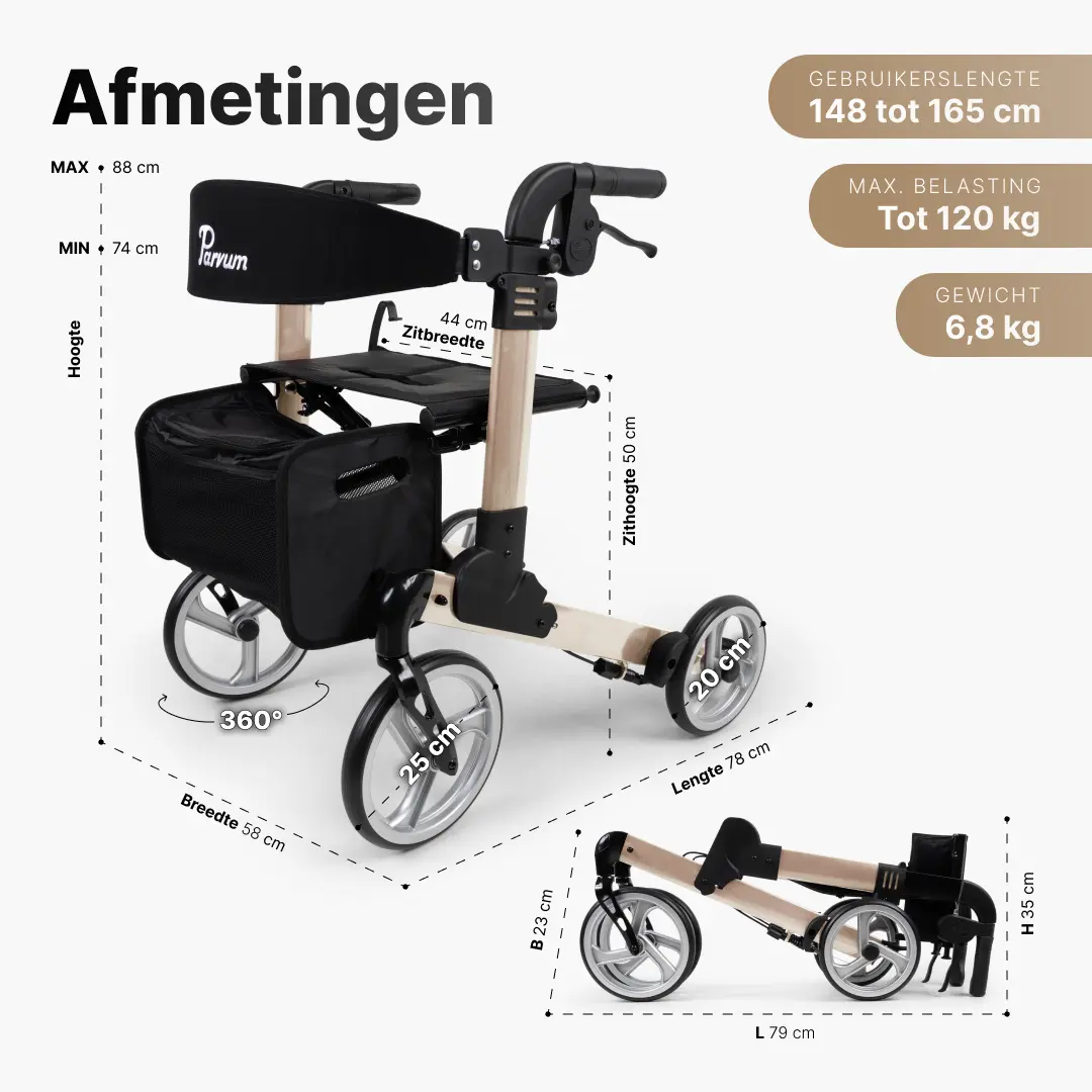 Parvum Rollator Luxo (Small / Champagne) - Afbeelding 2
