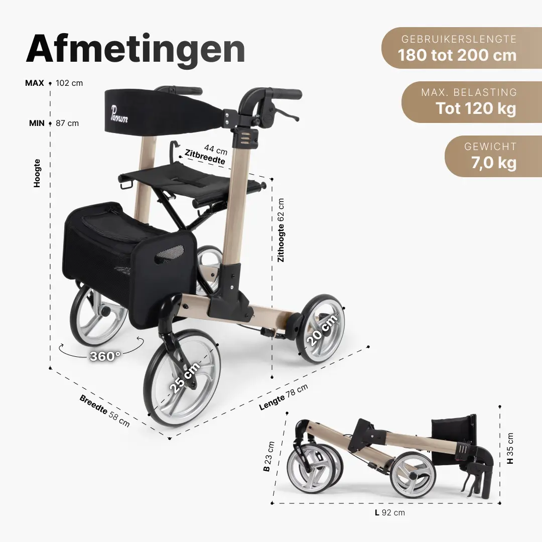 Parvum Rollator Luxo (Large / Champagne) - Afbeelding 2