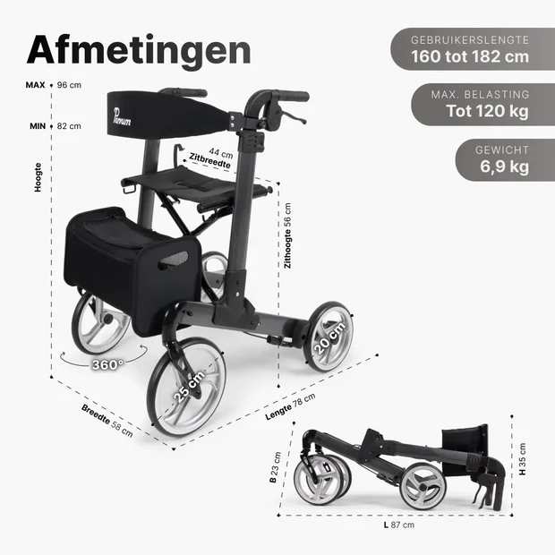 Parvum Rollator Luxo (Medium / Antraciet) - Afbeelding 2