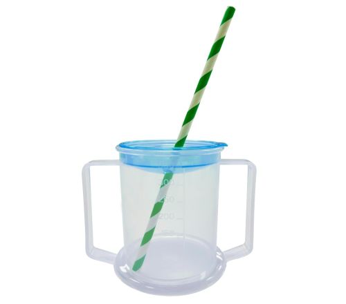 MultiMotion Drinkbeker met 2 handvatten (met een rietje door de anti-mors deksel)