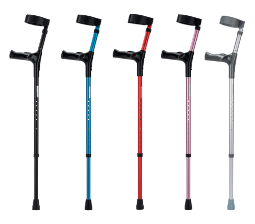 MultiMotion anatomische elleboogkrukken - alle 5 de kleuren naast elkaar