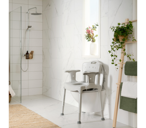 Etac Swift Commode douche-/toiletstoel (afgebeeld als toiletverhoger over een toilet)