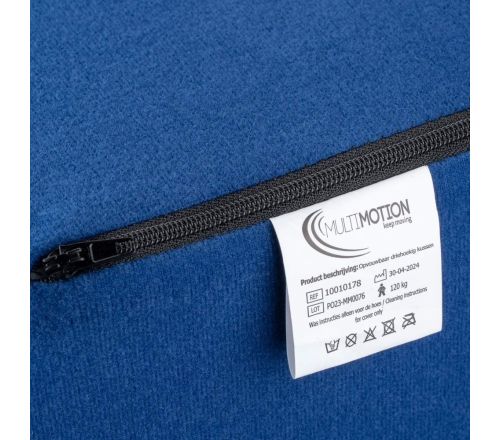 MultiMotion Driehoekig kussen opvouwbaar (ingezoomd op het label en de zachte velvet hoes)