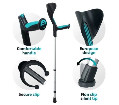 Herdegen elleboogkrukken Advance - Turquoise (Ingezoomd op verschillende onderdelen)