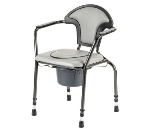 Herdegen toiletstoel in hoogte verstelbaar grijs - voorzijde met opvulling in het gat zitgedeelte