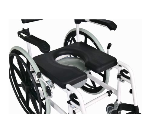 MultiMotion Douche-/toiletstoel met 24" wielen (Ingezoomd op de zitting met gat)