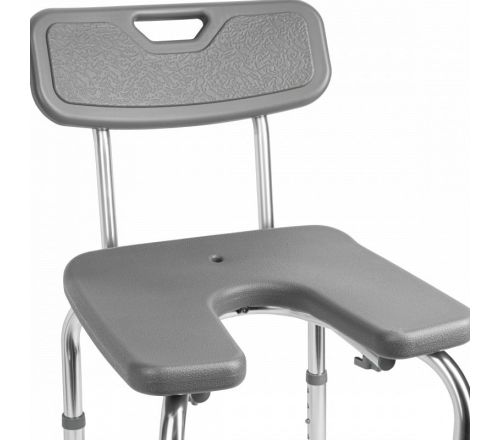 MultiMotion douchestoel met hygiënische uitsparing (ingezoomd op zitting en rugleuning)