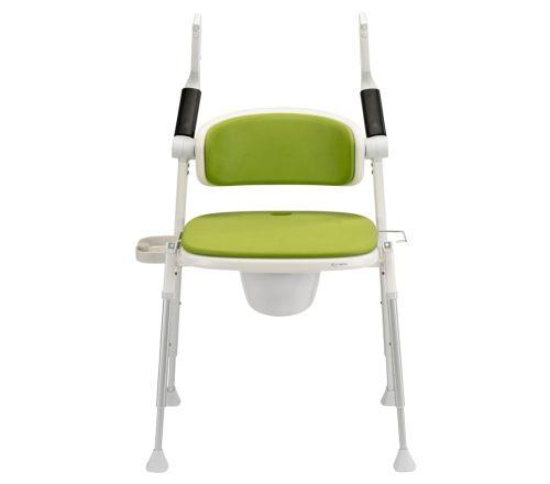 MultiMotion Commode Douche-/Toiletstoel Groen - voorkant met armleuningen omhoog geklapt