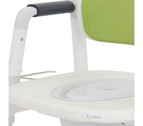 MultiMotion Commode Douche-/Toiletstoel Groen - ingezoomd op het zitgedeelte zonder de groene zitplaat