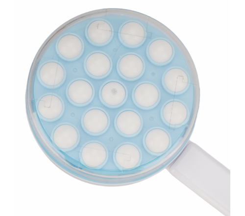 MultiMotion Lotion aanbrenger op steel (ingezoomd op de kop met de deksel er op)