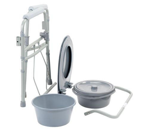 MultiMotion Toiletstoel 3 in 1 opvouwbaar (opgevouwen met alle onderdelen los er naast)