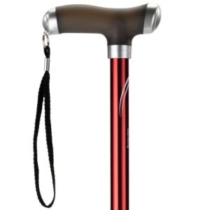 MultiMotion wandelstok met siliconen handvat - Rood (ingezoomd op de bovenkant van de wandelstok)